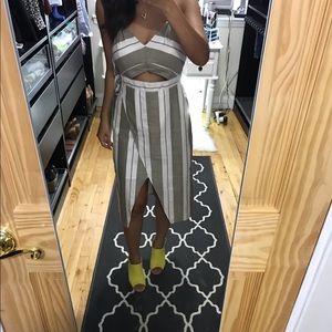 Green stripe cut out midi dress from Express